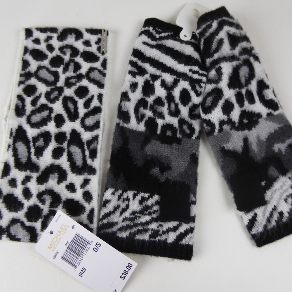 Michael Kors Leopard Headband Fingerless Glove Set - Picture 8 of 9